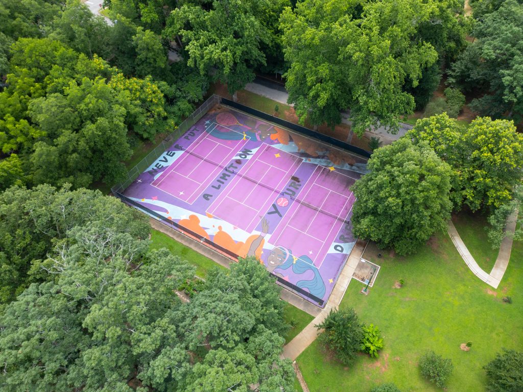 Neighbors rallying on the EAV courts at Brownwood Park